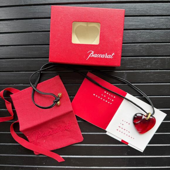 Baccarat Red Crystal Love Heart Gold Statement Necklace MINT - Picture 2 of 10